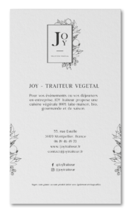 Back of the business card designed for Joy