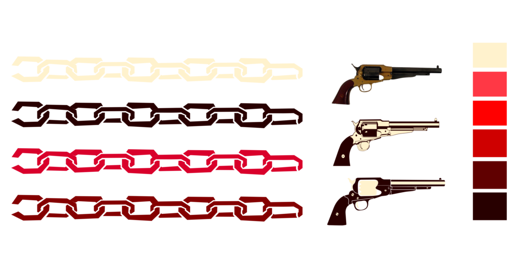 Illustrations of chains, gun and color palette for the title sequence