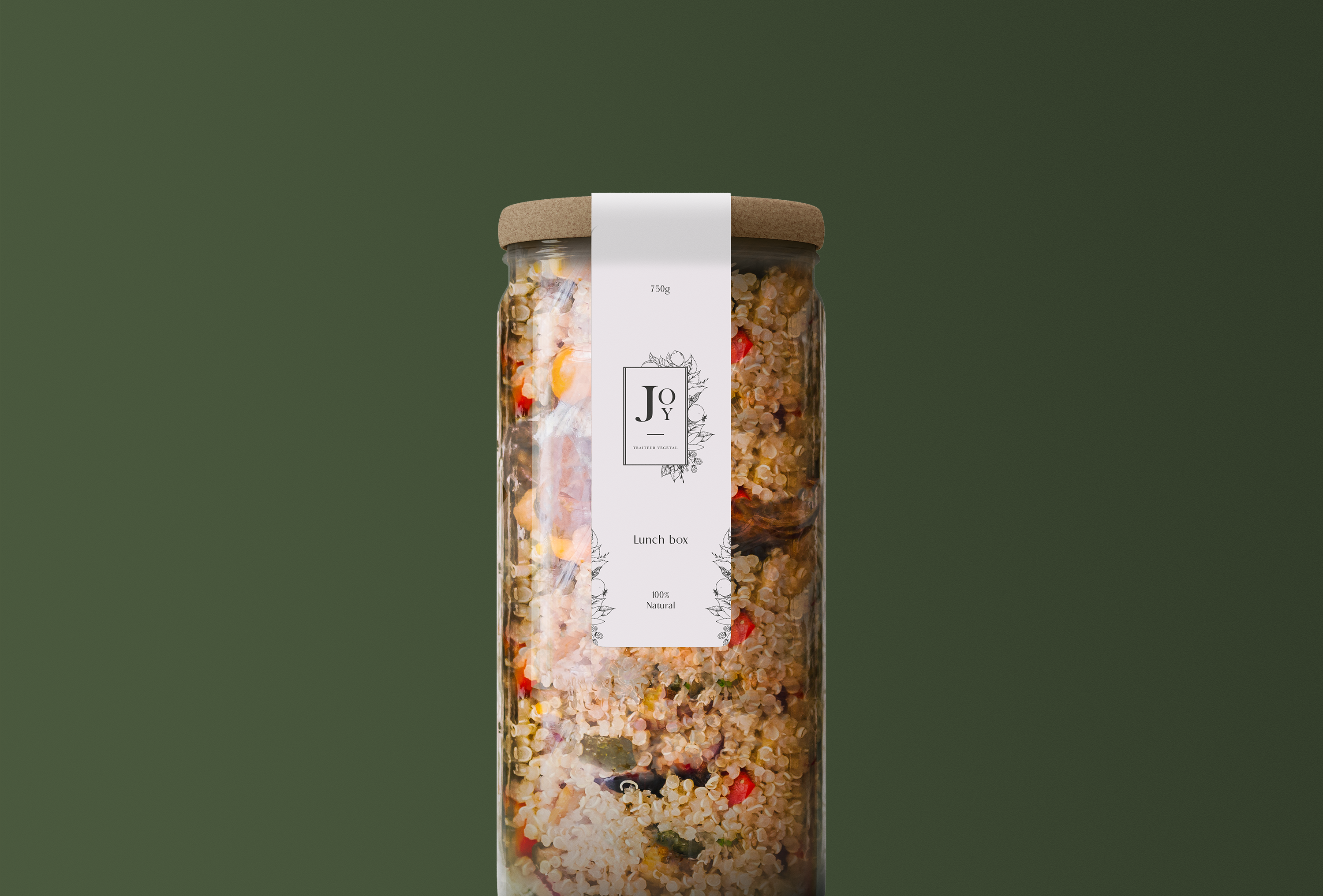 label of a lunch box designed for the visual identity of Joy Traiteur Vegetal